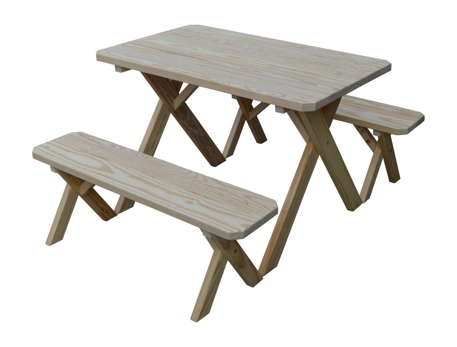 A&L Furniture Co. Amish-Made Pressure-Treated Pine Cross-Leg Picnic Tables with Benches