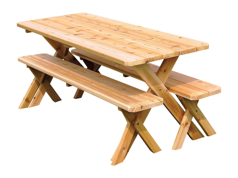 A&L Furniture Co. Amish-Made Cedar Cross-Leg Picnic Tables with Benches