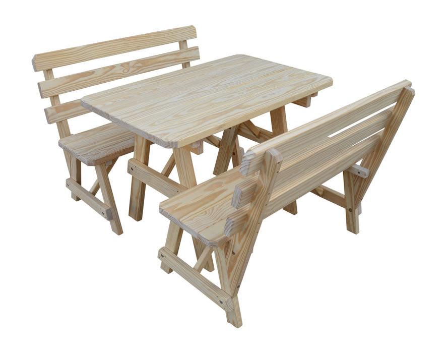 A&L Furniture Co. Amish-Made Pine Traditional Picnic Tables with Backed Benches