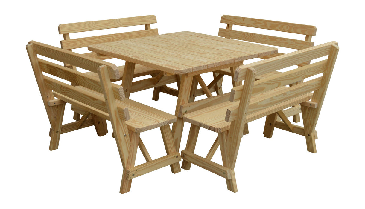 A&L Furniture Co. 43" Amish-Made Square Pine Picnic Table with Backed Benches