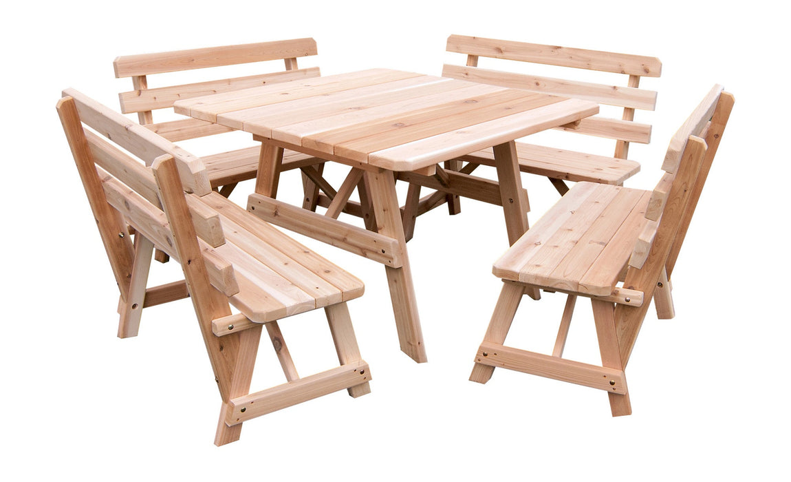 A&L Furniture Co. 43" Amish-Made Square Cedar Picnic Table with Backed Benches