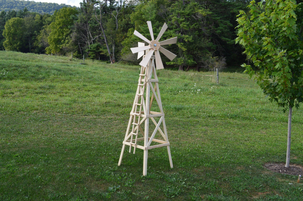 Amish-Made 82" Stained Wooden Farm Windmill Yard Decorations