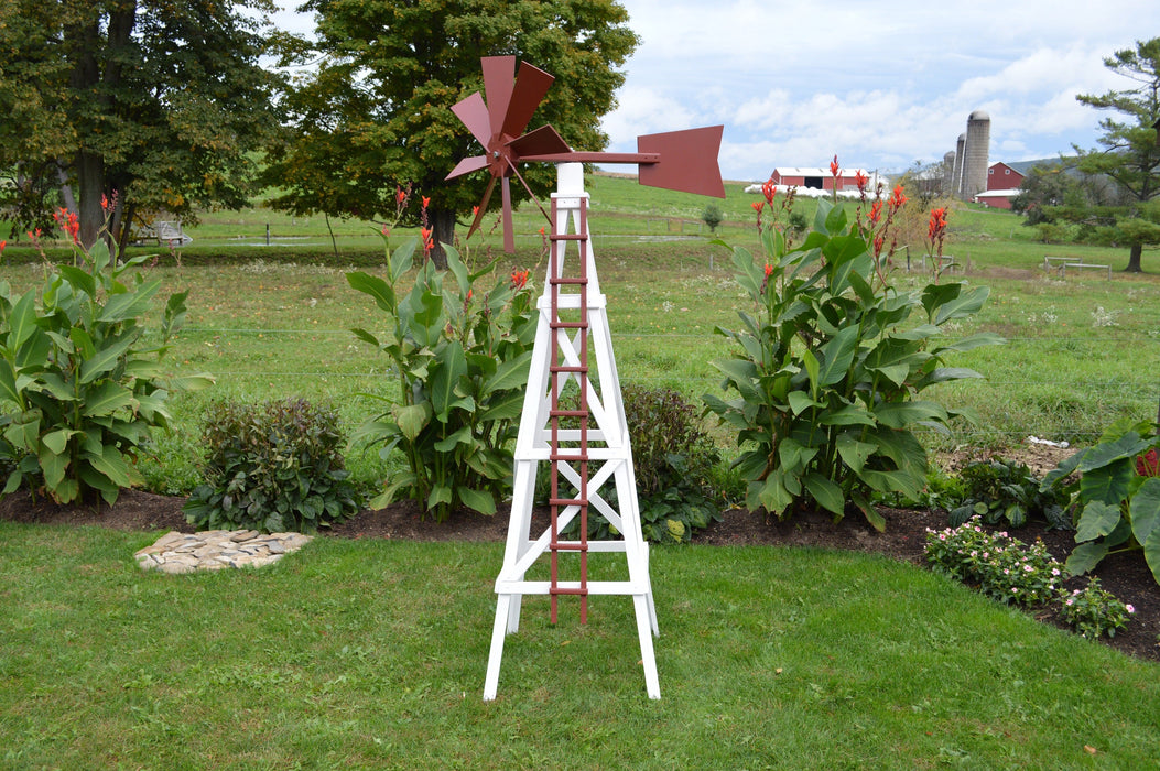 Amish-Made 82" Painted Wooden Farm Windmill Yard Decorations
