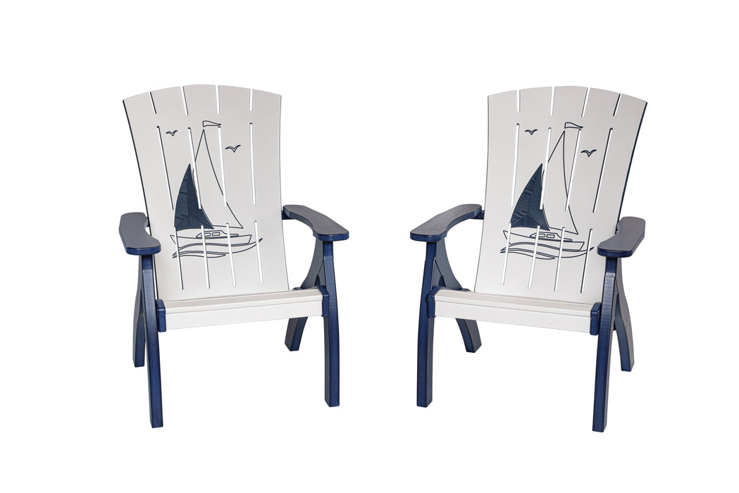 Amish-Made Bayside Collection Poly Reclining Patio Chairs with Ocean Designs