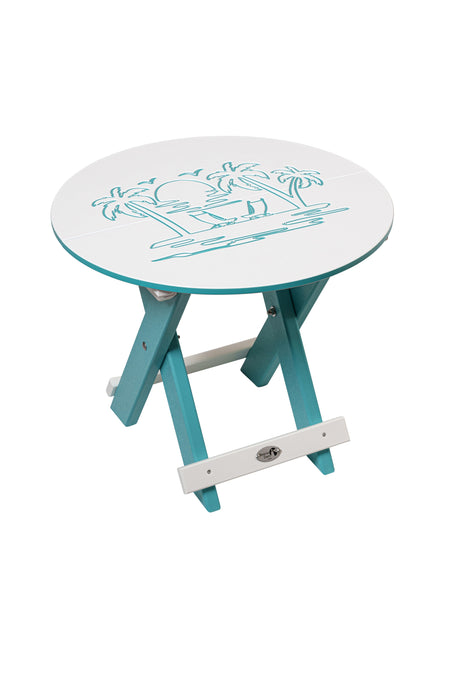 Amish-Made Bayside Collection Round Poly Folding Table with Ocean Design