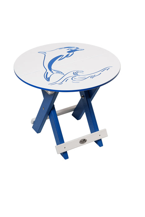 Amish-Made Bayside Collection Round Poly Folding Table with Ocean Design