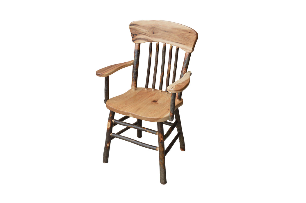 A&L Furniture Co. Amish-Made Hickory Panel Back Dining Chairs with Arms