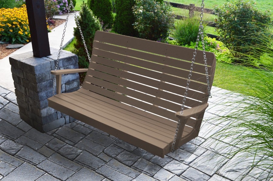 A&L Furniture Amish-Made Poly Winston Porch Swing, Weathered Wood