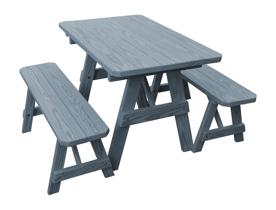 A&L Furniture Co. Amish-Made Pine Traditional Picnic Tables with Benches