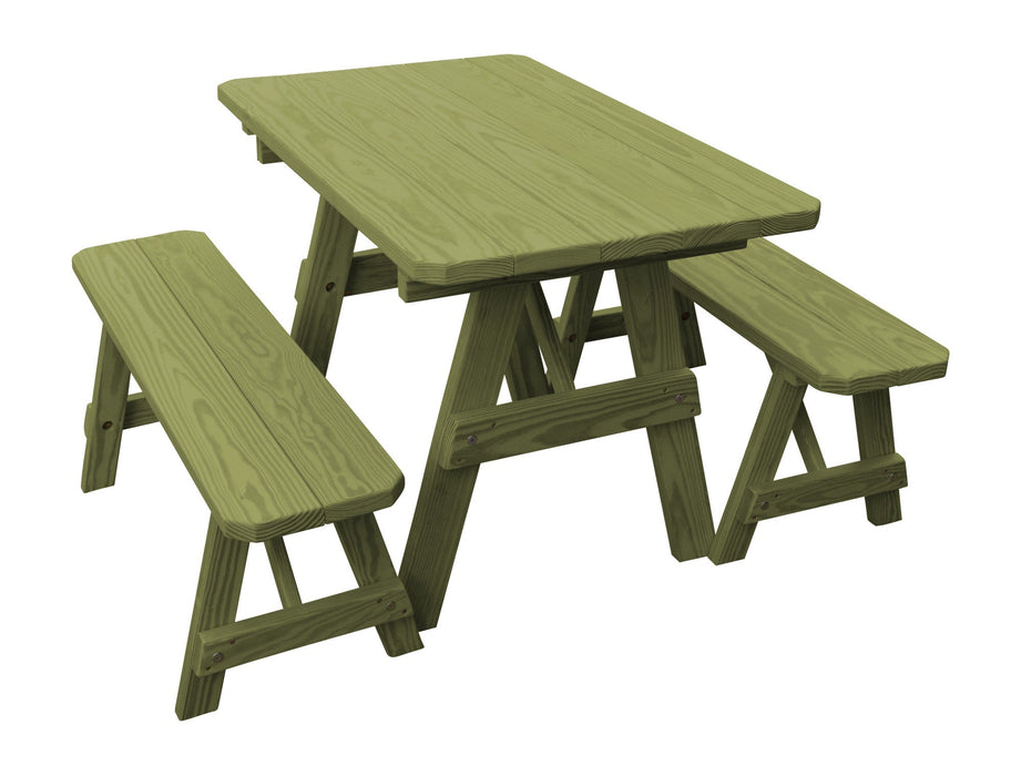 A&L Furniture Co. Amish-Made Pine Traditional Picnic Tables with Benches