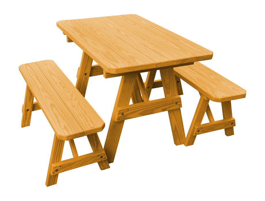 A&L Furniture Co. Amish-Made Pine Traditional Picnic Tables with Benches