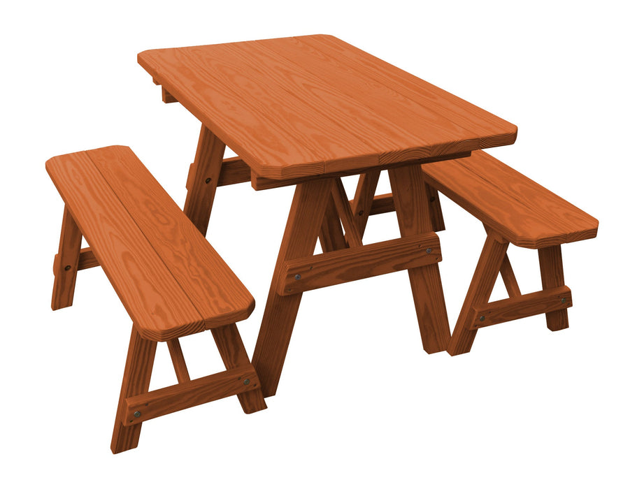 A&L Furniture Co. Amish-Made Pine Traditional Picnic Tables with Benches