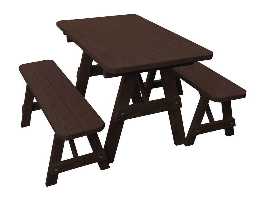 A&L Furniture Co. Amish-Made Pine Traditional Picnic Tables with Benches