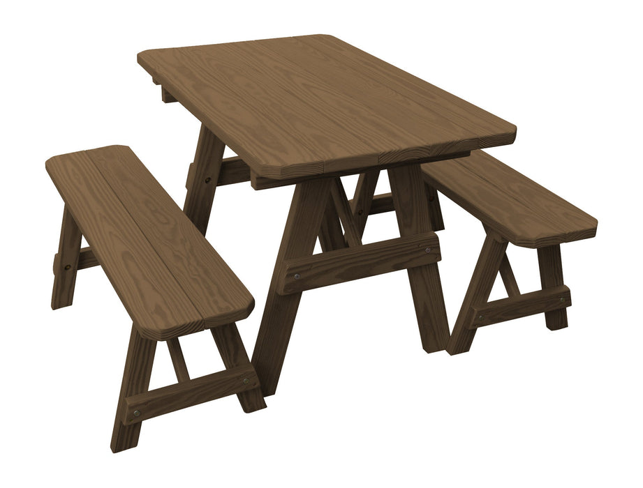 A&L Furniture Co. Amish-Made Pressure-Treated Pine Traditional Picnic Tables with Benches