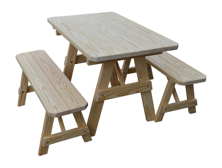 A&L Furniture Co. Amish-Made Pressure-Treated Pine Traditional Picnic Tables with Benches