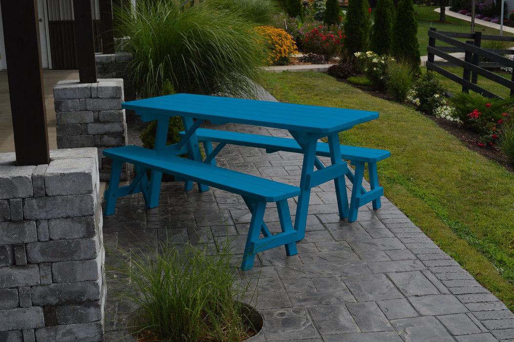 A&L Furniture Co. Amish-Made Pine Traditional Picnic Tables with Benches