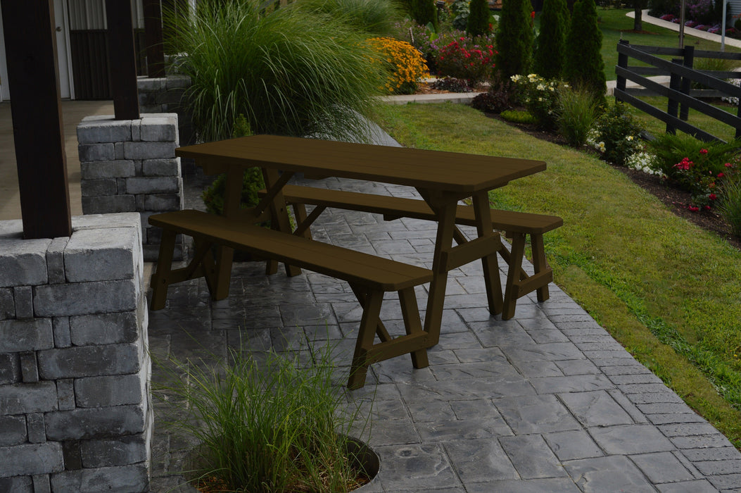 A&L Furniture Co. Amish-Made Pine Traditional Picnic Tables with Benches