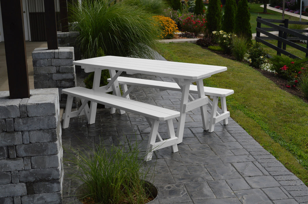 A&L Furniture Co. Amish-Made Pine Traditional Picnic Tables with Benches