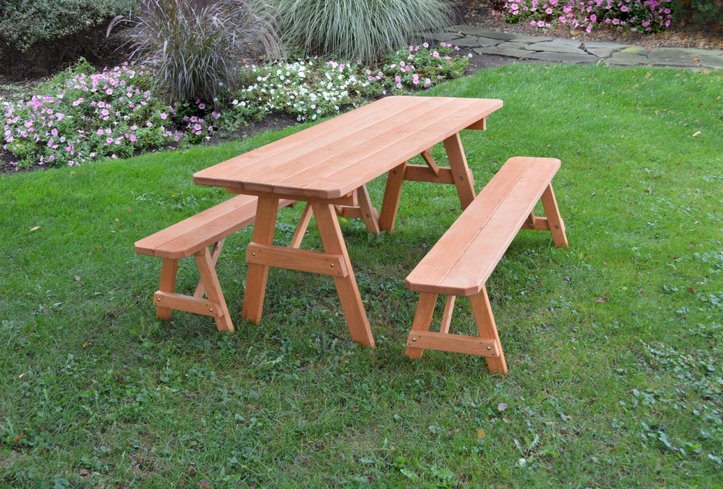 A&L Furniture Co. Amish-Made Pressure-Treated Pine Traditional Picnic Tables with Benches