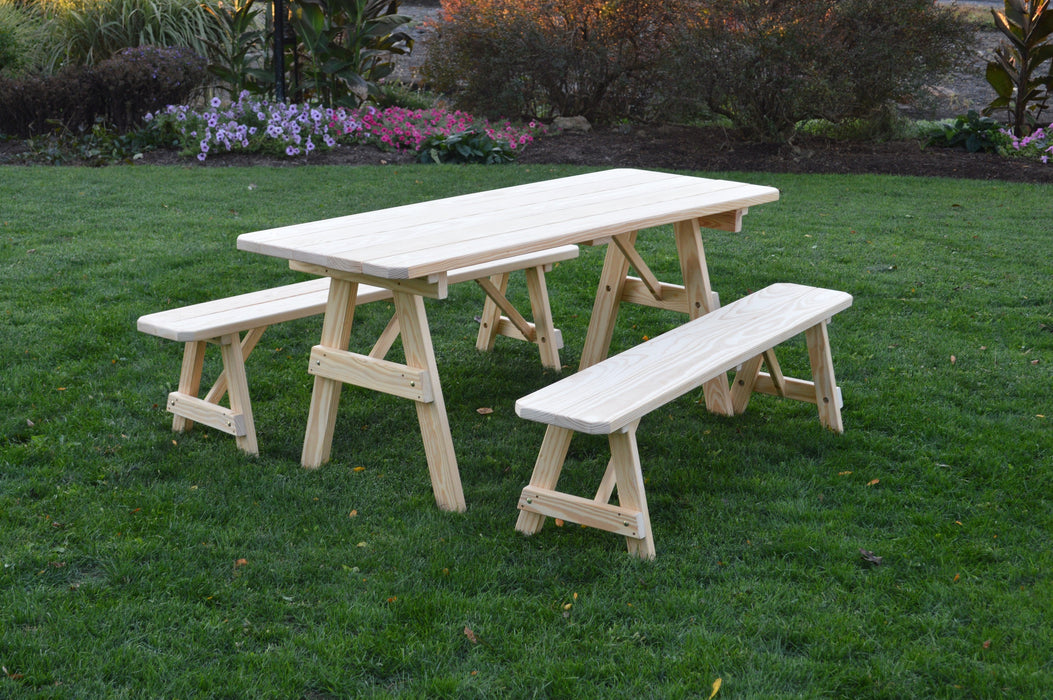 A&L Furniture Co. Amish-Made Pressure-Treated Pine Traditional Picnic Tables with Benches