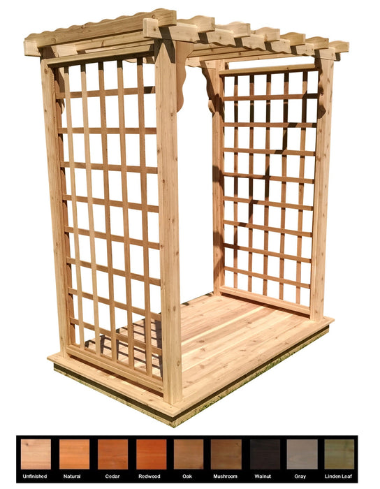 Amish-Made 6' Cedar Arbor with Deck & Swing - Available in 4 Styles, 9 Colors