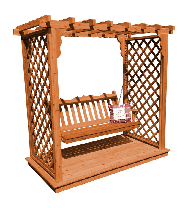 Amish-Made 6' Cedar Arbor with Deck & Swing - Available in 4 Styles, 9 Colors