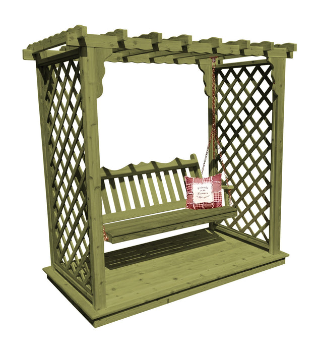 Amish-Made 6' Cedar Arbor with Deck & Swing - Available in 4 Styles, 9 Colors