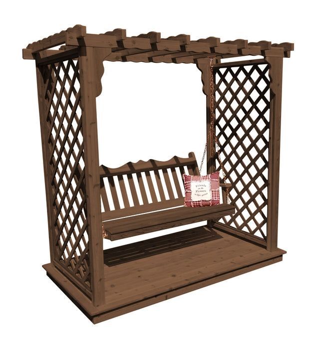 Amish-Made 6' Cedar Arbor with Deck & Swing - Available in 4 Styles, 9 Colors