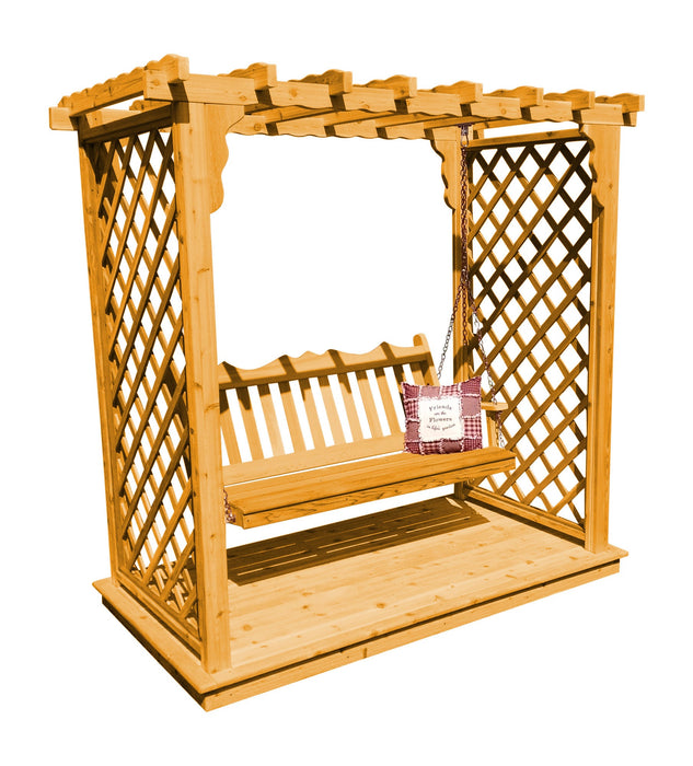 Amish-Made 6' Cedar Arbor with Deck & Swing - Available in 4 Styles, 9 Colors