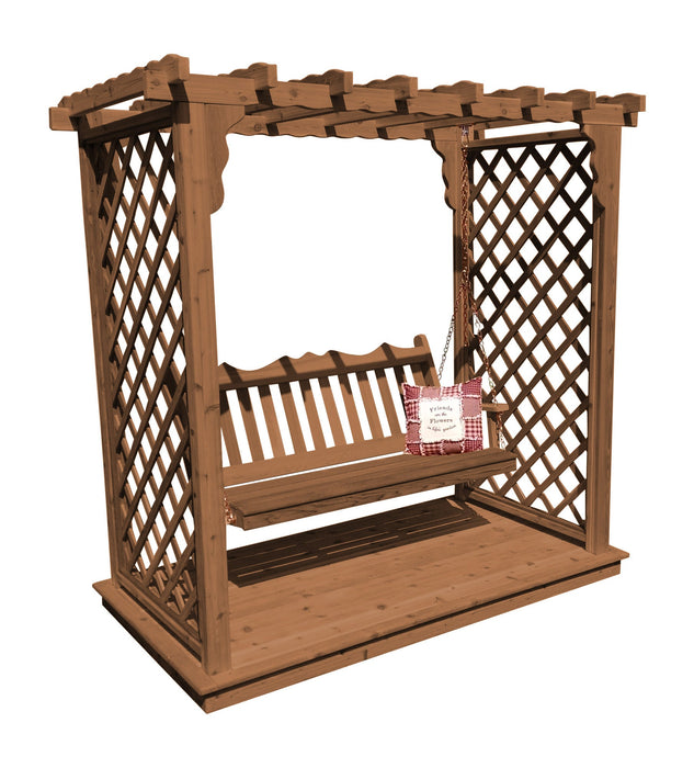 Amish-Made 6' Cedar Arbor with Deck & Swing - Available in 4 Styles, 9 Colors