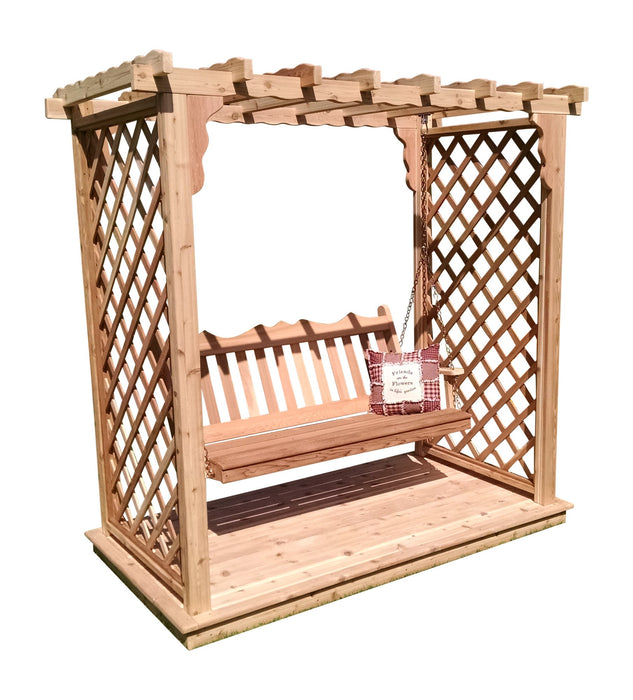 Amish-Made 6' Cedar Arbor with Deck & Swing - Available in 4 Styles, 9 Colors