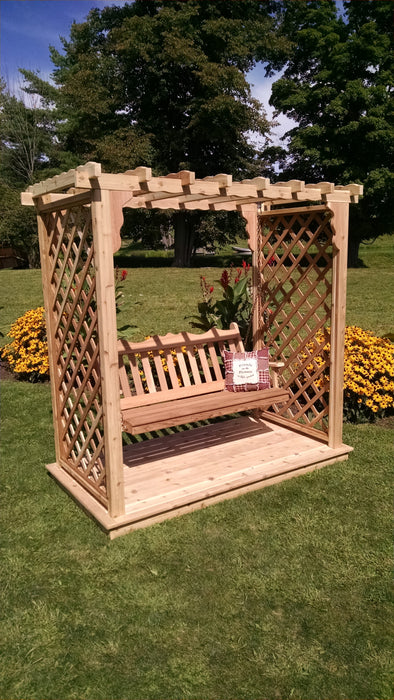 Amish-Made 6' Cedar Arbor with Deck & Swing - Available in 4 Styles, 9 Colors