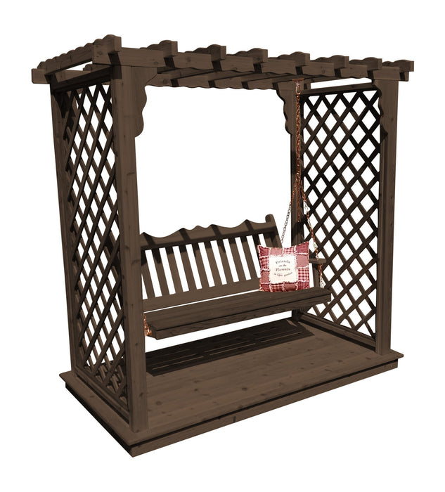 Amish-Made 6' Cedar Arbor with Deck & Swing - Available in 4 Styles, 9 Colors