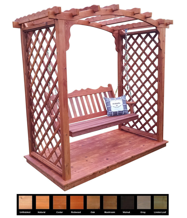 Amish-Made 6' Cedar Arbor with Deck & Swing - Available in 4 Styles, 9 Colors