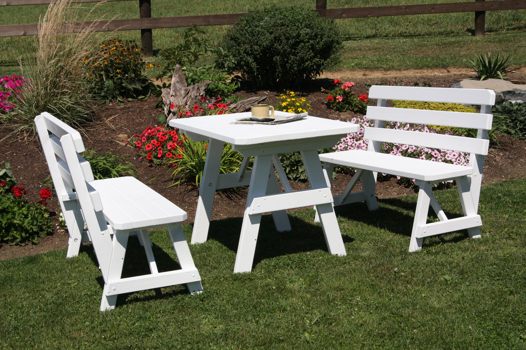 A&L Furniture Co. Amish-Made Pine Traditional Picnic Tables with Backed Benches
