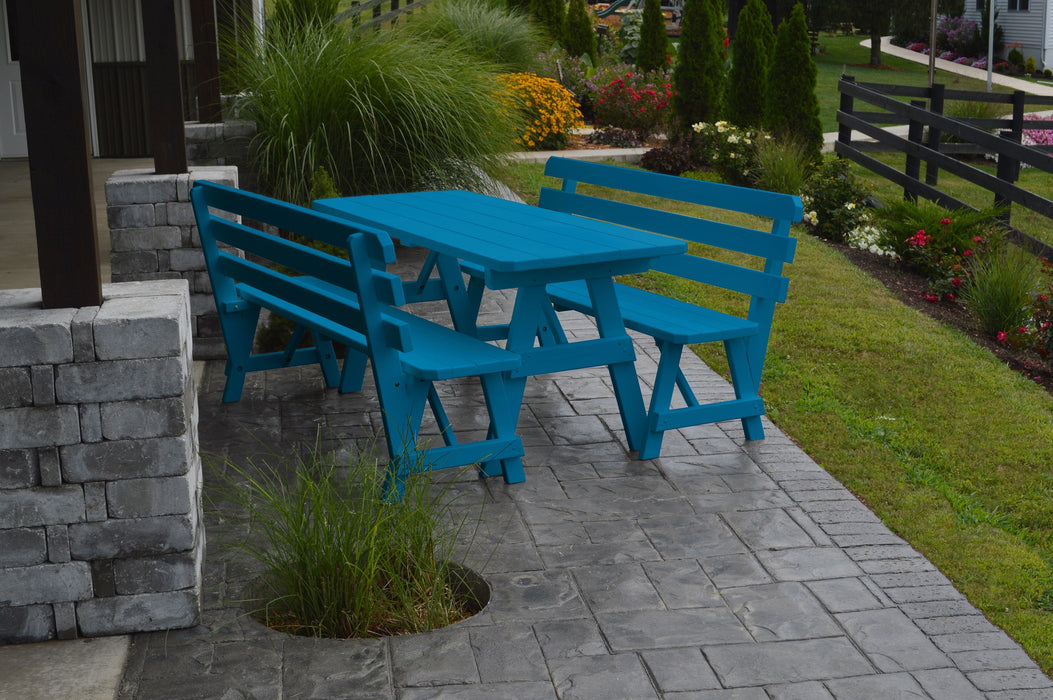 A&L Furniture Co. Amish-Made Pine Traditional Picnic Tables with Backed Benches