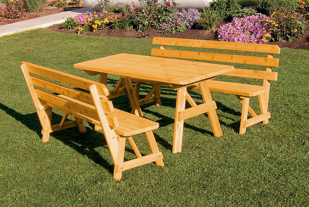 A&L Furniture Co. Amish-Made Cedar Traditional Picnic Tables with Backed Benches